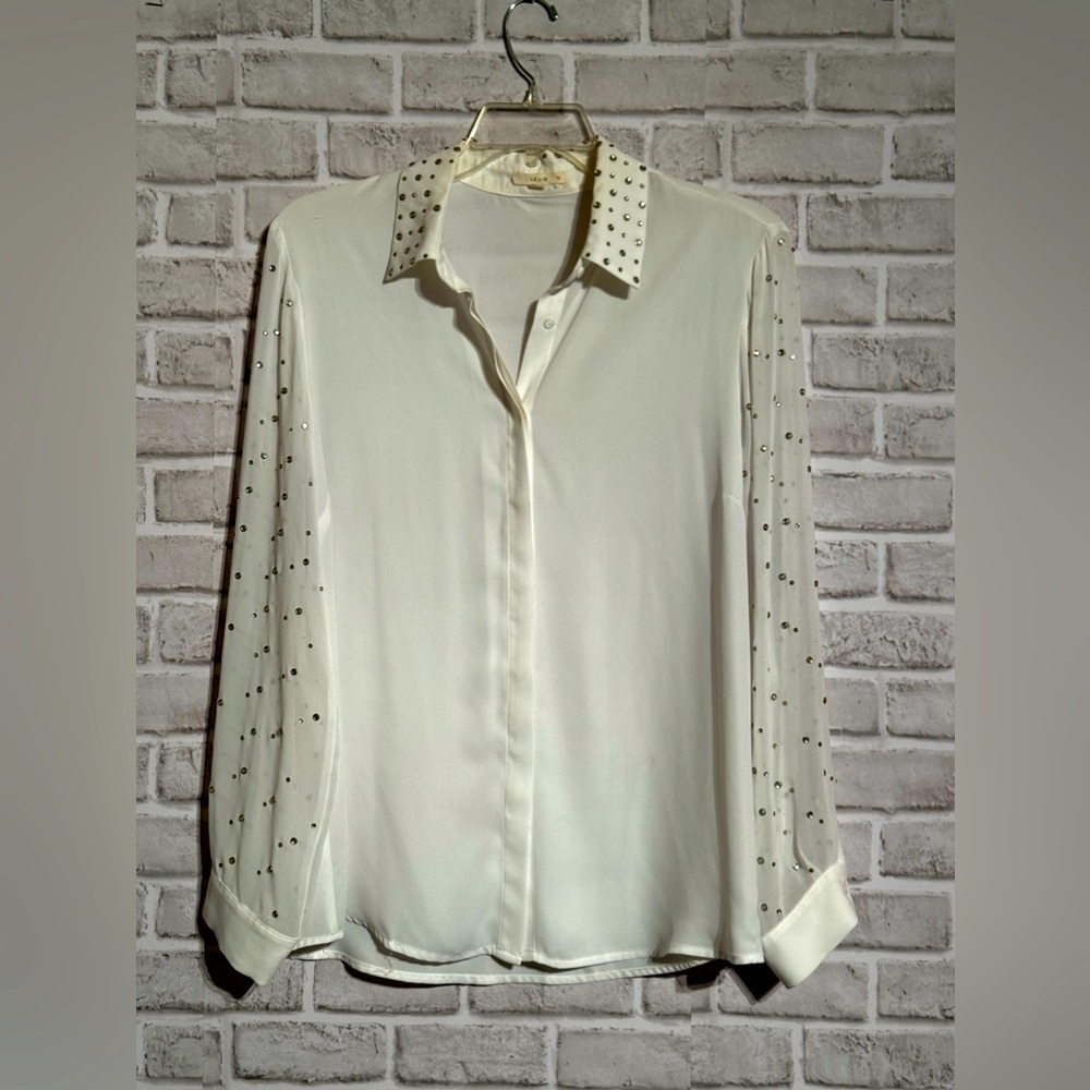 2 for $20 Women’s blouse, long sleeve sheer with gold embellishments